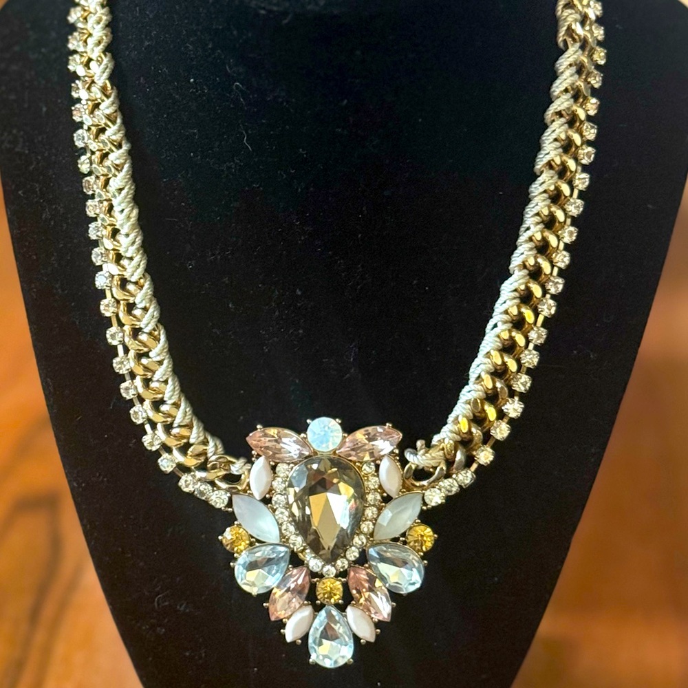Aldo Women Gold Tone Champagne Rhinestone Crystal Statement Necklace